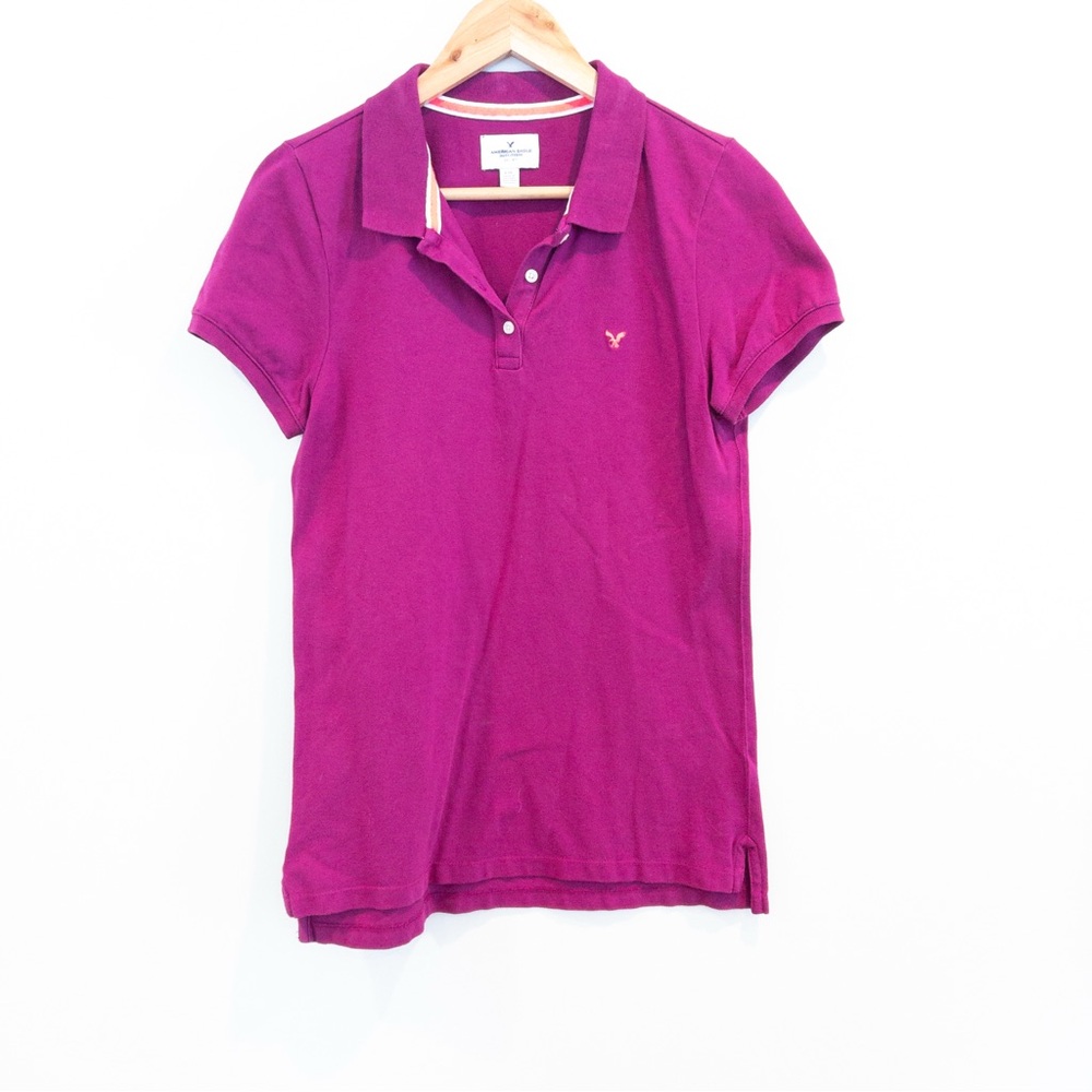 American Eagle Signature Polo Shirt Magenta Purple 2010's Preppy Large